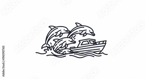 Playful dolphins leap from water alongside a sleek motorboat