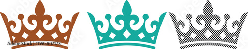 Crown icons in brown turquoise and grey colors isolated on white background