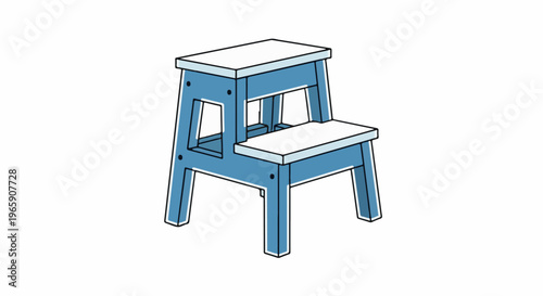 Simple blue step stool with two levels and white accents