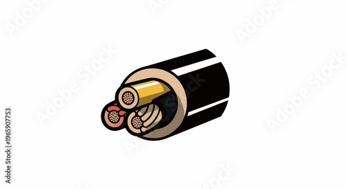 Cross-section of a power cable revealing inner wires and insulation