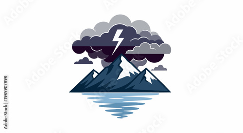 Storm over snowy peaks reflected in water