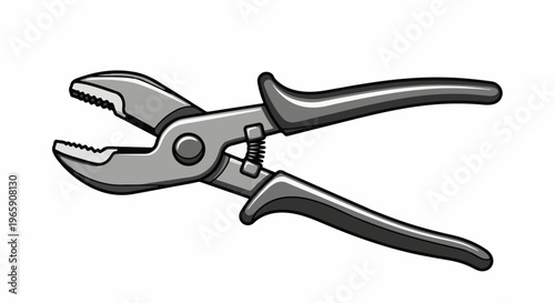 Cartoon-style illustration of a gray metal tool with serrated jaws and spring