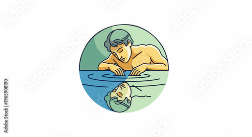 Man looks at his reflection in water with a contemplative expression