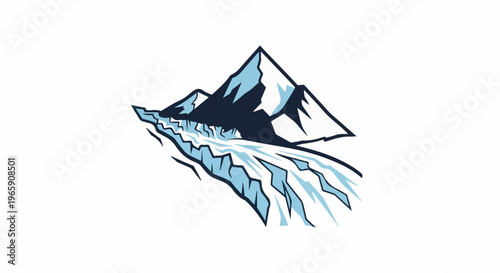 Stylized mountains with a cascading glacier or waterfall