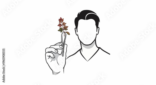 Stylized profile portrait holding a small plant with tweezers