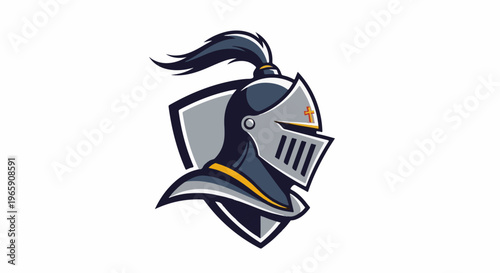 Stylized medieval knight's helmet with a crest and plume