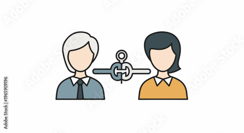 Two stylized figures, one older, one younger, connected by a link