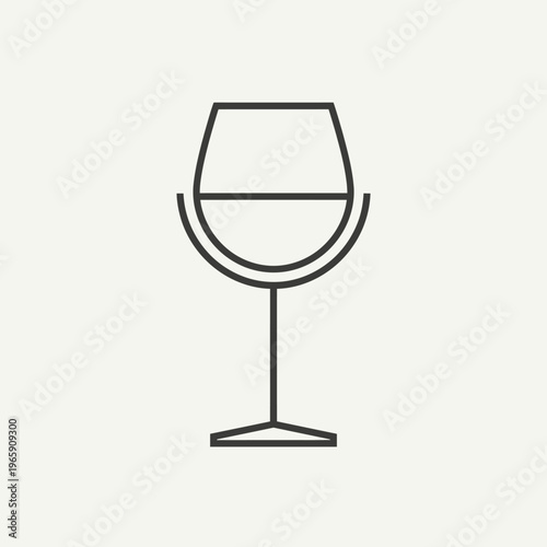 Outline vector icon of wine glass with liquid level line, elegant geometry, CAD-style precision, no gradient