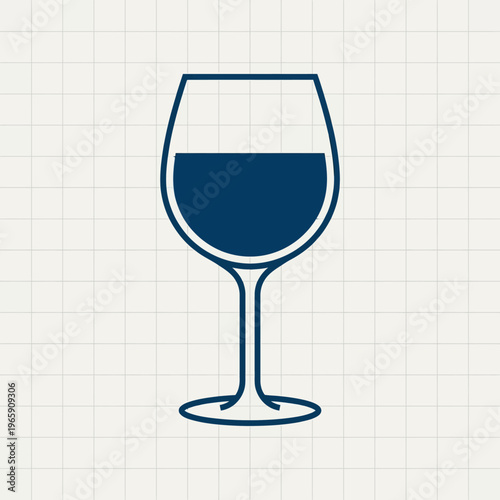 Outline vector icon of wine glass with liquid level line, elegant geometry, CAD-style precision, no gradient