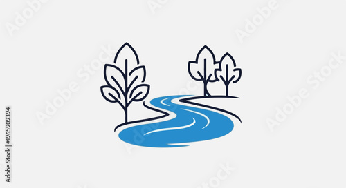 Stylized river flowing between trees on a plain background