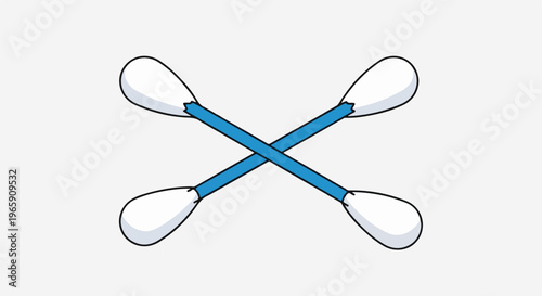 Two crossed cotton swabs with fluffy white tips and blue handles
