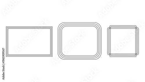 Set of three minimalist rectangular line frames with multiple outlines and varying proportions for clean professional graphic layout.