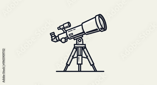 A simple line drawing of a telescope on a tripod against a cream background