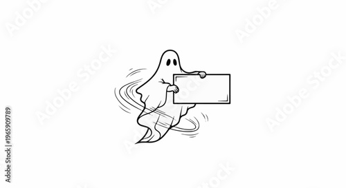 A cartoon ghost holds a blank sign