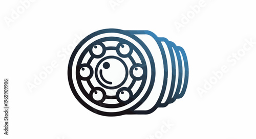 Stylized line art illustration of a ball bearing component with gradient blue shading