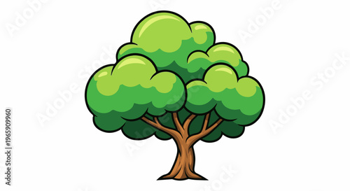 A cartoon tree with a brown trunk and vibrant green leaves