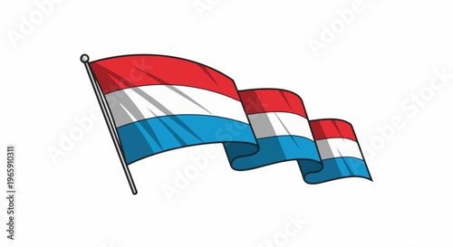 Waving flag with red, white, and blue stripes on a white background