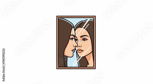 Woman gazes at her reflection in a mirror
