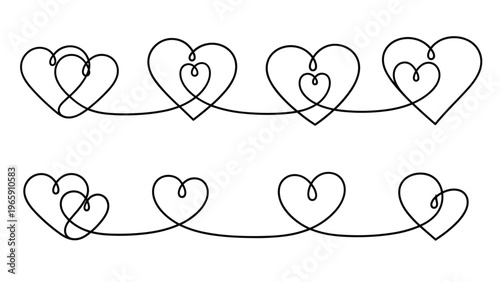 Two rows of continuous line art showing interconnected hearts symbolizing love friendship and deep emotional connections.