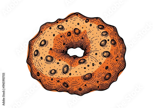A delicious freshly baked bagel with a coarse textured surface and numerous small craters