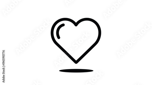 Minimalist black outline of a heart with a subtle highlight and a soft shadow underneath for a three dimensional effect.