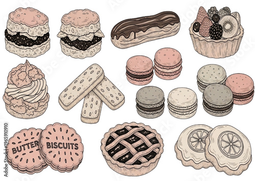 A Collection of Delicious Baked Goods Including Cakes, Pastries, and Cookies