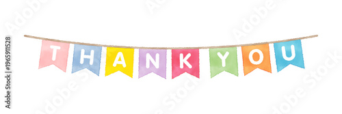 水彩風　Thank You ガーランド Vカットリボン  サンキュー装飾素材