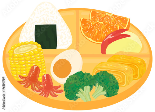 ワンプレートに盛られた子どもの食事のイラスト ベクター素材