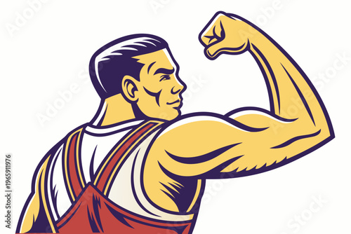 Bodybuilder muscle flex arm vector illustration. Strong macho biceps gym flexing hand vector icon isolated on white background .vector icon