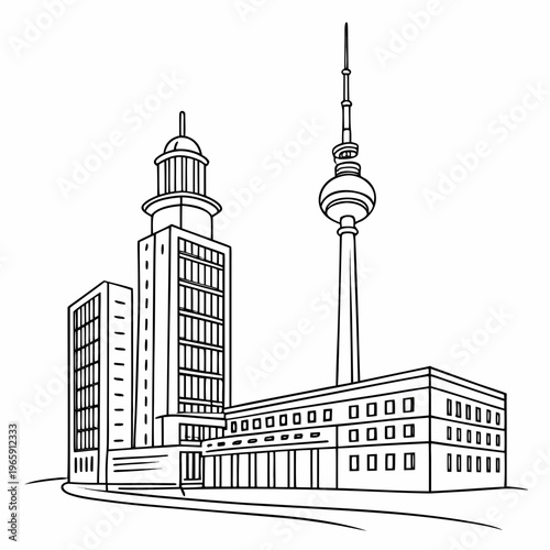 Foto Berlin cityscape line art illustration featuring iconic tv tower and historical