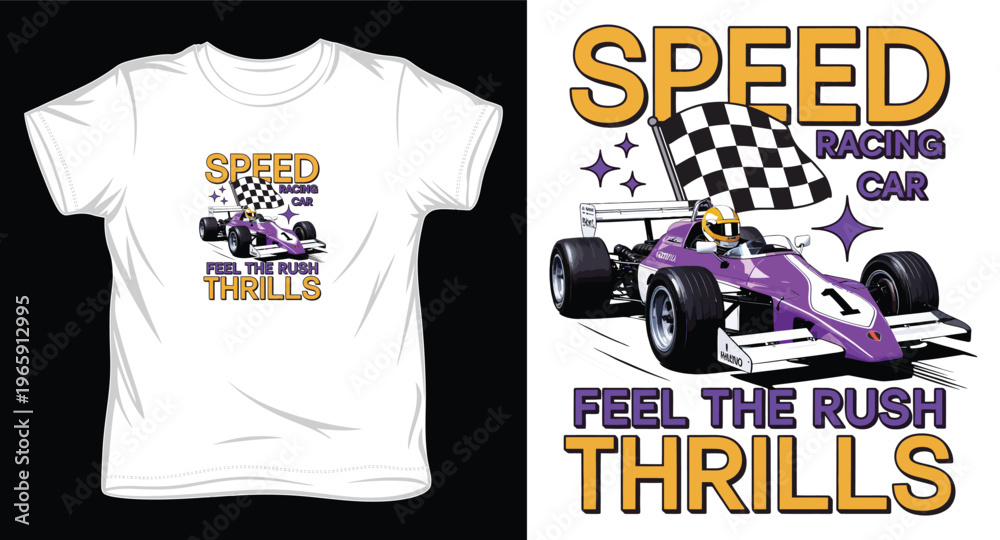 Obraz premium Speed car racing sport with formula vehicle checkered flag and racing elements for thrill seekers