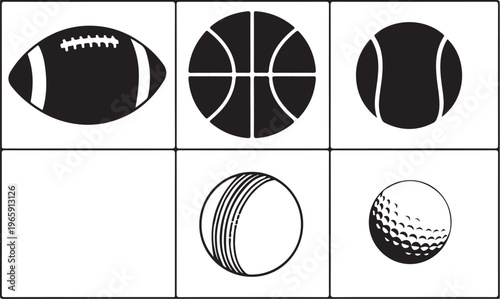 Sports icons, athletic symbols, vector balls, sports equipment