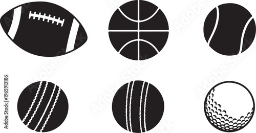 Sports Balls Icons, Vector Football, Basketball, Baseball, Cricket, Golf Ball Set