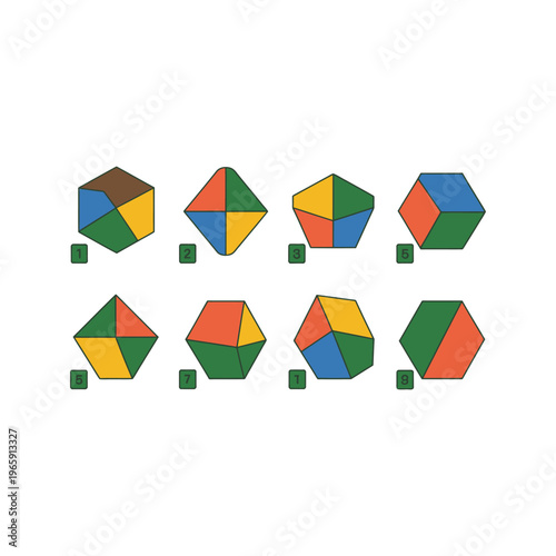 A colorful geometric illustration of multiple polyhedra shapes