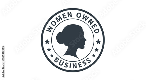 Women owned business certification stamp icon with female profile