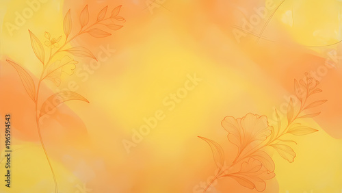 Yellow flowers are placed against an orange background in a layout that focuses on the floral design. The arrangement draws attention to the colors and shapes Generative AI