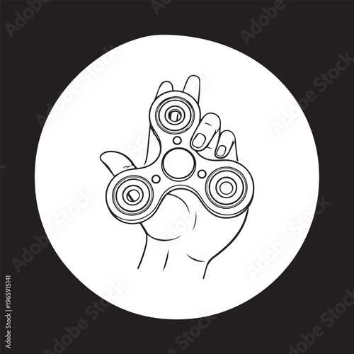 Minimalist Hand Holding Fidget Spinner Icon Vector Design For Stress