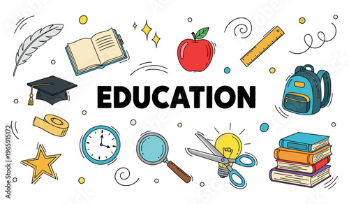 Education icons arranged around central education heading