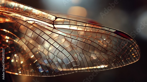 Macro Dragonfly Wing Sunlight Reflections