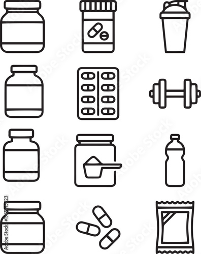 Fitness Supplements Line Icons Set