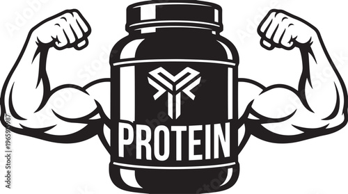 Protein Supplement Fitness Illustration with Muscular Arms