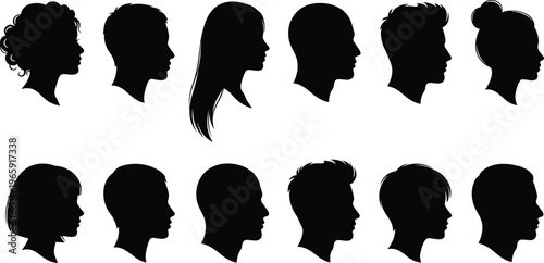 Profile Silhouette Set of Diverse Men and Women Avatars with Different Hairstyles for Social Media Icons and Identity Design Elements