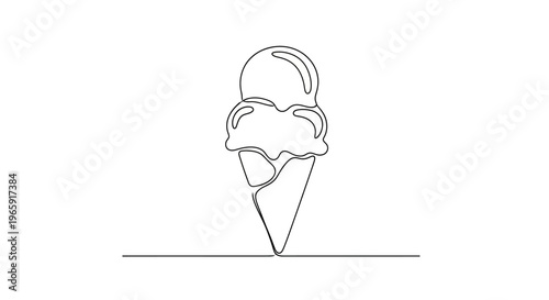 Minimalist Ice Cream Cone Single Line Drawing, Sweet Dessert Icon
