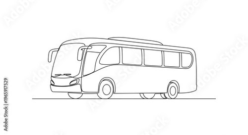 Line Art of a Modern Coach Bus on a White Background
