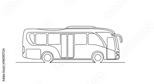 Modern Bus Outline Drawing, Side View, Minimalist Vector Illustration