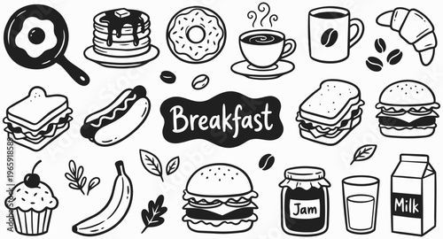 Breakfast Feast: A delightful assortment of breakfast delicacies, from fluffy pancakes to savory sandwiches, inviting viewers to indulge in the simple pleasures of a morning meal.