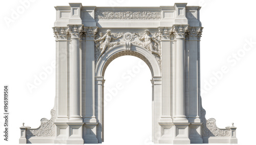 Bild auf Leinwand White marble arch ornate columns and relief, isolated on transparent background