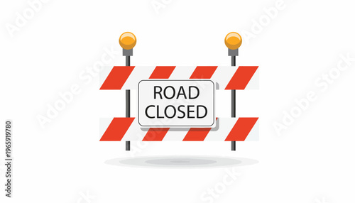 Road closed sign on barrier with lights on a highway