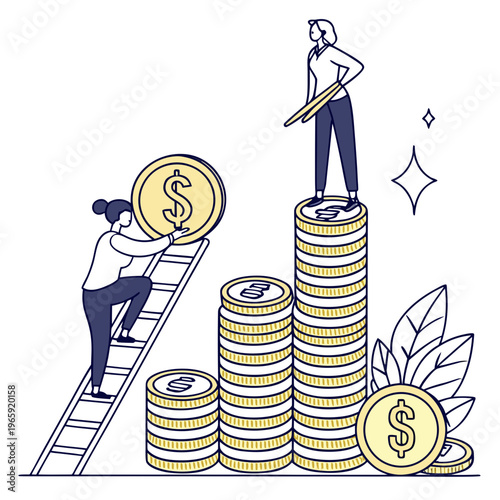 A man and woman stacking coins to represent financial growth