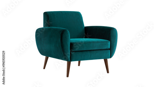 Cuadro en lienzo Teal velvet armchair wooden legs, isolated on transparent background